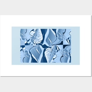 Abstract Blue Leaf Pattern Posters and Art